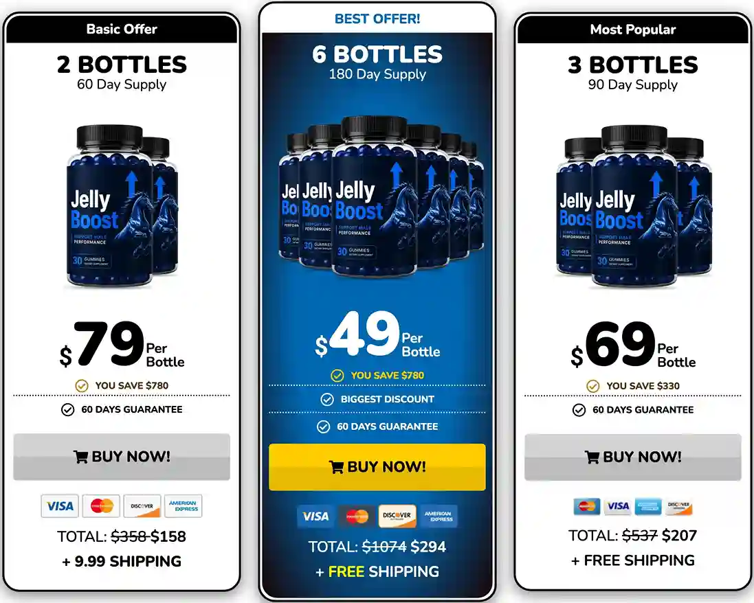 Jelly Boost Pricing – 2, 3 and 6 Bottle Packages with 60-Day Guarantee